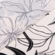 Тканини віскоза, полівіскоза - Штапель Фалма принт чорні контури квітів на молочному
