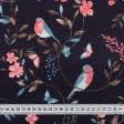 Ткани для декоративных подушек - Декоративная ткань лонета Зорал снегири т.синий