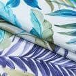 Ткани для покрывал - Декоративная ткань лонета Феникс листья голубой сине-фиолетовый,оливка