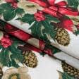 Тканини для декоративних подушок - Декоративна новорічна тканина Різдвяник фон молочный