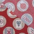 Тканини для печворку - Декоративна новорічна тканина лонета Листівки / NOEL  фон червоний