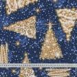 Ткани портьерные ткани - Новогодняя ткань лонета Елка золото, синий