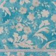 Ткани портьерные ткани - Декоративная ткань панама Флинт/FLINT цветы беж,фон небесно голубой