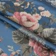 Ткани портьерные ткани - Жаккард Анданте розы синий