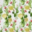 Тканини для декору - Декоративна тканина лонета Квітучі кактуси зелений