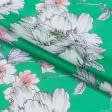 Тканини для суконь - Батист sifflet принт контур квіти зелений/білий/рожевий