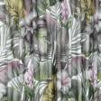 Тканини портьєрні тканини - Декоративна тканина Колібрі на листях колір зелений, фон білий