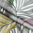 Тканини для штор - Декоративна тканина Колібрі на листях колір зелений, фон білий