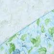 Ткани для платьев - Лен костюмный принт листья салатовый/голубой