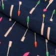 Тканини для костюмів - Костюмна Роріка принт пензлики кольорові на темно-синій