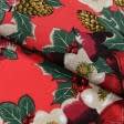 Ткани хлопок смесовой - Новогодняя ткань лонета Рождественник фон красный