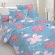 Ткани для детского постельного белья - Бязь набивная ГОЛД HT фламинго голубой