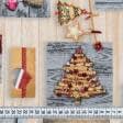 Ткани для пэчворка - Новогодняя ткань лонета Открытки фон бежевый