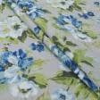 Ткани портьерные ткани - Декоративная ткань панама Амбер/Аmber  цветы большие синий