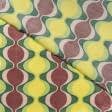 Тканини для суконь - Платтяний атлас Каліте  принт візерунок зелений/коричневий/жовтий