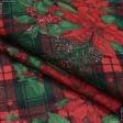 Тканини новорічні тканини - Новорічна тканина лонета Пуансетія клітинка зелений, червоний