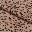 Тканини твіл - Платтяний твіл принт дрібні чорні квіти на світло-коричневому