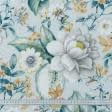 Ткани портьерные ткани - Декоративная ткань панама Ней/ NEI цветы аквамарин