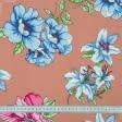 Тканини крепдешин - Крепдешин квіти малиновий/рожевий
