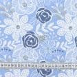 Ткани хлопок - Ткань вафельная ТКЧ набивная цветы серо-голубая