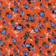 Тканини віскоза, полівіскоза - Штапель фалма принт сині квіти на яскраво-помаранчевому
