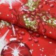 Тканини для скатертин - Новорічна тканина лонета Іграшки червоний