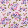 Ткани вафельная - Ткань полотенечная вафельная набивная цветы розовый