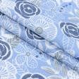 Тканини для дому - Тканина вафельна ТКЧ набивна квіти сіро-блакитна