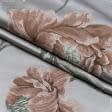 Тканини портьєрні тканини - Декоративна тканина Палмі / Palmi квіти т.бежеві, блакитні фон сірий