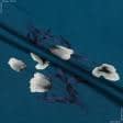 Тканини для суконь - Платтяний твіл принт біло-сірі квіти на темній морській хвилі