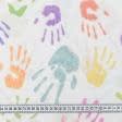 Тканини гардинні тканини - Тюль кісея Дитячі долоньки фіолетово-жовті з обважнювачем