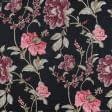 Ткани для декоративных подушек - Декоративная ткань Палми / Palmi цветы бордовые фон черный