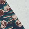Тканини ненатуральні тканини - Платтяний креп квіти, ромби бежевий/коричневий/темно-синій