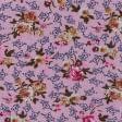 Тканини для суконь - Штапель фалма принт контур квітів рожевий, бежевий на темно-фрезовому
