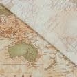 Ткани хлопок смесовой - Декоративная ткань лонета Карта мира св.кирпичный