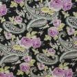 Тканини для квілтінгу - Декоративна тканина Портобелло квіти фуксія фон чорний