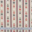 Ткани портьерные ткани - Декоративная ткань Калипсо якоря морская тематика, красный, синий
