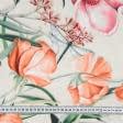 Тканини для декоративних подушок - Велюр принт Терсіопель Латірус квіти фон бежевий