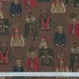 Тканини всі тканини - Жакард Енімалс звірятка кольорові фон коричневий