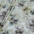 Ткани для римских штор - Декоративная ткань панама Адель цветы крупные серый фон бежевый