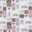 Тканини для портьєр - Новорічна тканина лонета Листівки ялинка бежевий