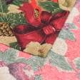 Тканини готові вироби - Скатертина новорічна 135*135 Лонета / Різдвянник , фон червоний (153668)