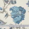 Ткани портьерные ткани - Декоративная ткань панама Рамас /RAMAS цветы,  т.голубая