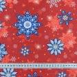 Тканини новорічні тканини - Тканина рушникова вафельна набивна сніжинки колір червоний