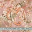 Тканини велюр/оксамит - Велюр Хармоні принт пейслі помаранчево-рожевий