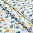 Ткани для детской одежды - Экокоттон монстрики разноцв фон молочный