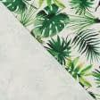 Ткани хлопок смесовой - Декоративная ткань лонета Монстера зеленый фон натуральный