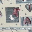 Тканини для декоративних подушок - Декоративна новорічна тканина сови сердечки,сірий