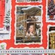 Ткани для штор - Новогодняя ткань лонета Коллаж открытки фон красный