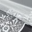 Ткани свадебная ткань - Тюль вышивка  Августа белый блеск /с фестоном